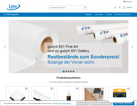 Website-Vorschau von Leha-Technik Webshop - Bilderschienen Galeriebedar