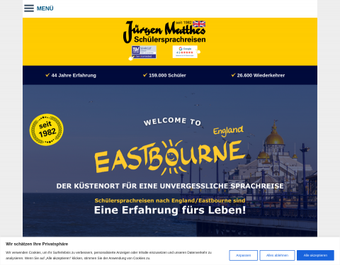 Website-Vorschau von Schülersprachreisen nach Eastbourne