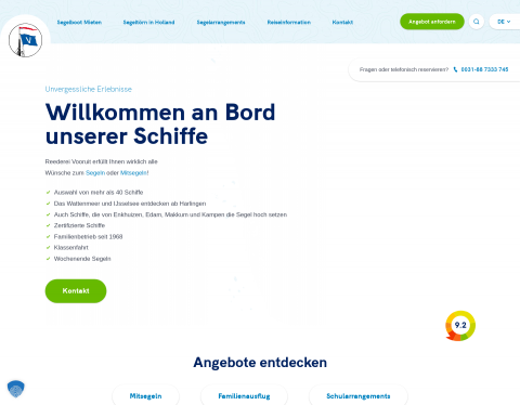 Website-Vorschau von Segelboot mieten bei Reederei Vooruit