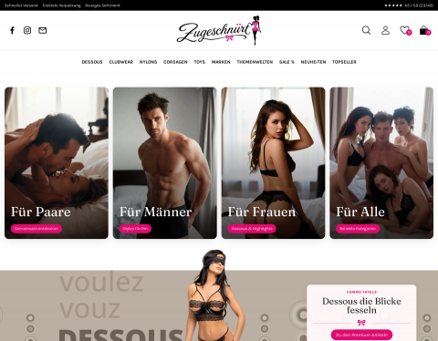 Website-Vorschau von Zugeschnuert-shop Korsett Dessous Corsage
