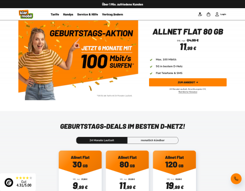 Website-Vorschau von Klarmobil.de