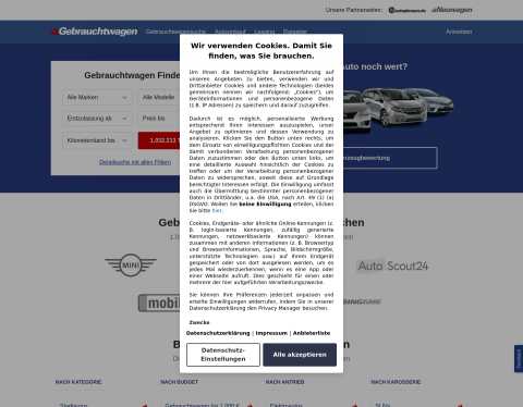 Website-Vorschau von Gebrauchtwagen