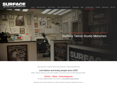 Anteprima del sito di Surface Tätowierstudio
