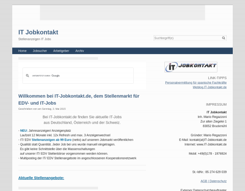 Website-Vorschau von IT Jobs und EDV Stellen