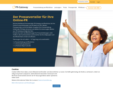 Website-Vorschau von PR-Gateway Online-Presseverteiler