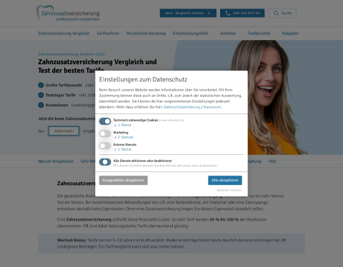 Website-Vorschau von Zahnzusatzversicherung im Vergleich