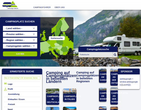 Website-Vorschau von Rund ums Campen bei Campinggate