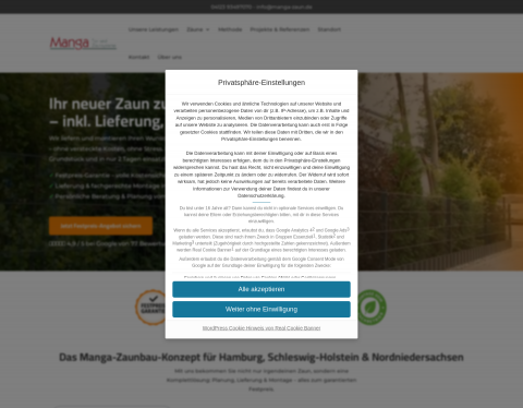 Website-Vorschau von Manga Tor und Zaunsysteme