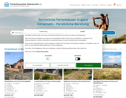 Website-Vorschau von Ferienhausseite Dänemark