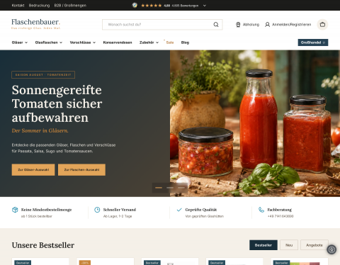 Website-Vorschau von Fachhandel für Gläser und Flaschen