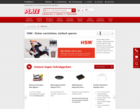 Website-Vorschau von PLATE Büroartikel