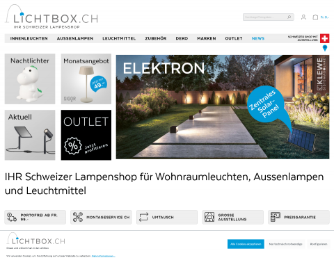 Website-Vorschau von Lampen Shop von Lichtbox.ch