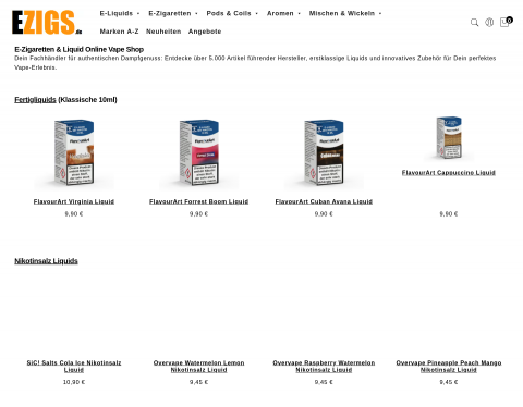 Website-Vorschau von E-Zigaretten und E-Liquid Shop