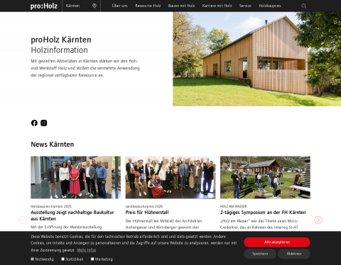 Website-Vorschau von proHolz Kärnten: Holzbau in Kärnten