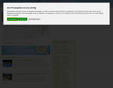 Website-Vorschau von Camperado.de Campingplätze