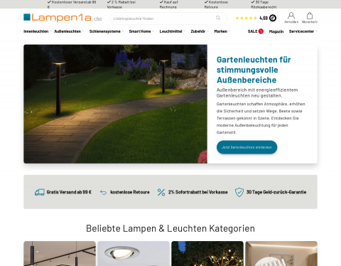 Website-Vorschau von Lampen1a  Online Shop Beleuchtung