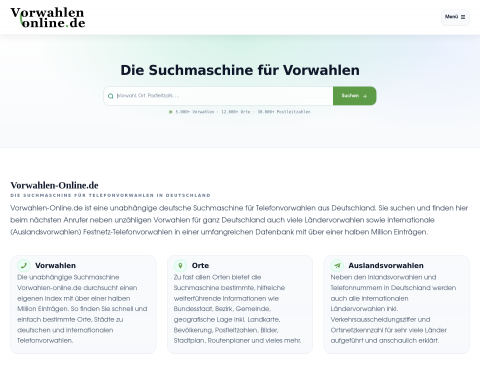 Website-Vorschau von Vorwahlenverzeichnis Online