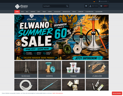 Website-Vorschau von ELWANO - Shisha-Shop