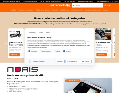 Website-Vorschau von Registrierkassen und Kassensysteme