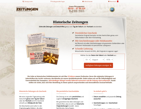 Website-Vorschau von Historische Zeitungen