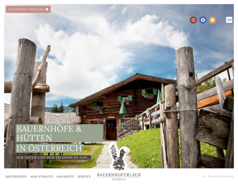 Website-Vorschau von Bauernhofurlaub - Almhütten und Bauernhöfe
