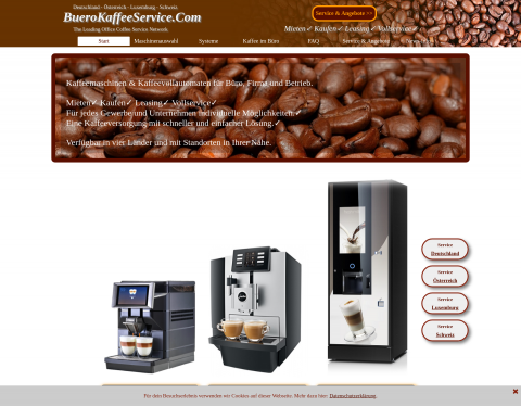 Website-Vorschau von Kaffeeautomaten mieten für Büro