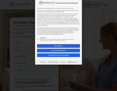 Website-Vorschau von 24h Pflege mit Humanis