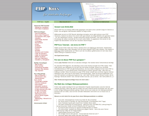 Website-Vorschau von PHP Programmier Kurs fuer Anfaenger