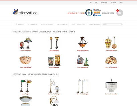 Website-Vorschau von Tiffanylampen Tiffanyfenster Tiffanygläser