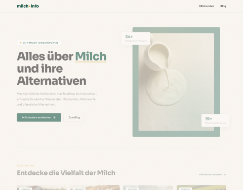 Website-Vorschau von Wissenswertes über Milch