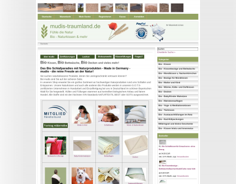 Website-Vorschau von Bio Schlafparadies mit Naturprodukten
