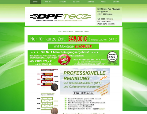 Website-Vorschau von DPF Dieselpartikelfilter reinigen