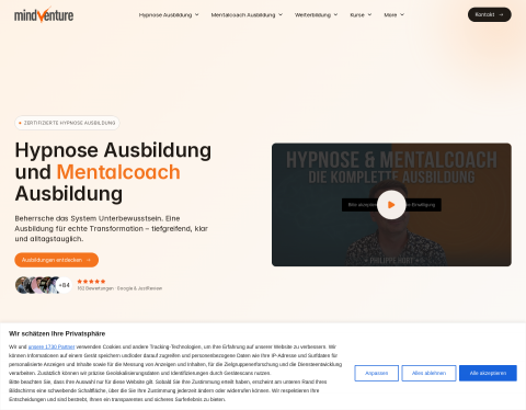 Website-Vorschau von Mindventure Hypnosetherapie Ausbildung