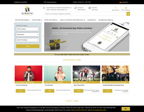 Website-Vorschau von Gindivi - Geschenke online bestellen