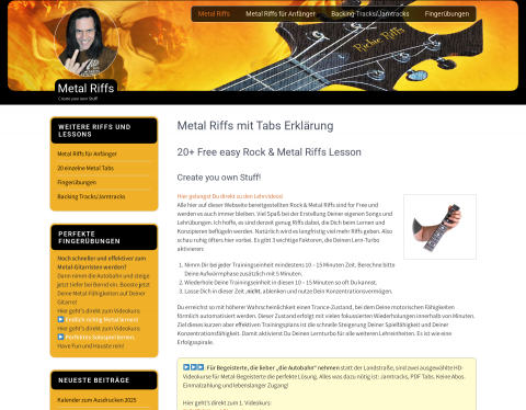 Website-Vorschau von Metal Riffs und Tabs für Anfänger