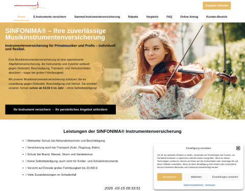 Website-Vorschau von Sinfonima Instrumentenversicherung