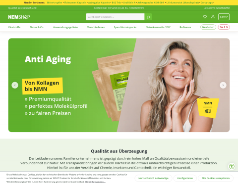 Website-Vorschau von Nemshop - Nahrungsergänzungsmittel Made in German