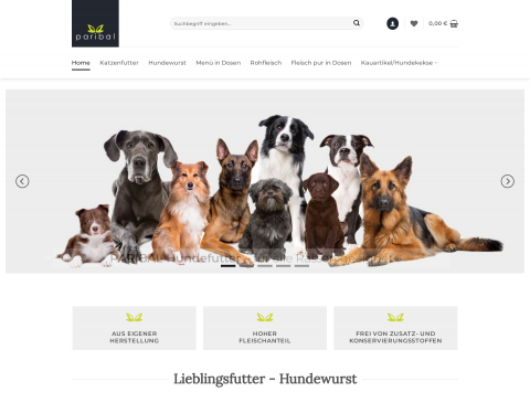 Website-Vorschau von Paribal - natürliches und gesundes Hundefutter