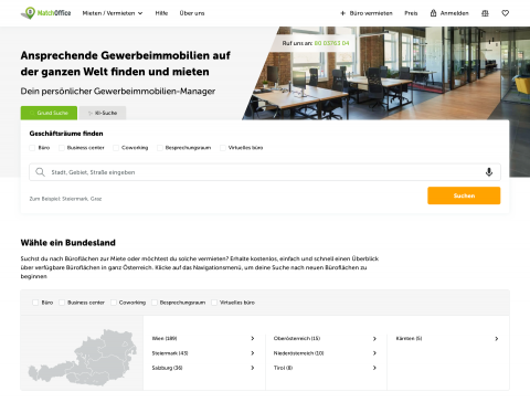 Website-Vorschau von Büro oder Coworking Space zu finden