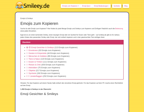 Website-Vorschau von Smileey.de ? Smiley-Bedeutungen im Überblick