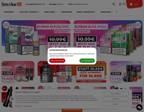 Website-Vorschau von Smoke2u - Alles rund um Shisha und Co.