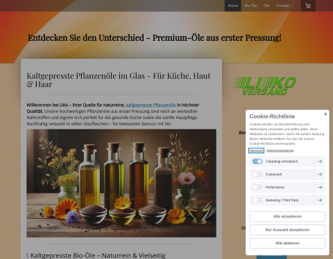Website-Vorschau von LiKo Versand Speiseöle und Kosmetiköle