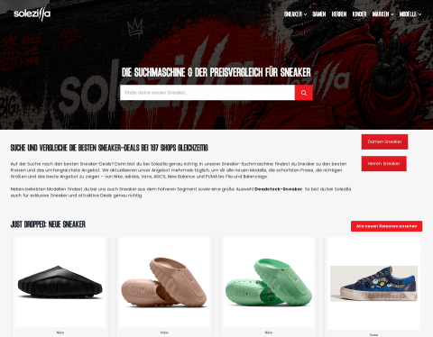 Website-Vorschau von Solezilla - deine Sneaker Suchmaschine
