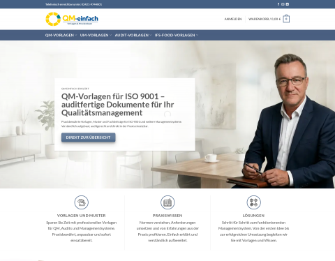 Website-Vorschau von QM-Einfach - Vorlagen für Managementsysteme