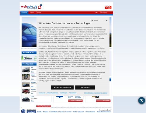Website-Vorschau von Gebrauchtwagen und Neuwagen-Automarkt