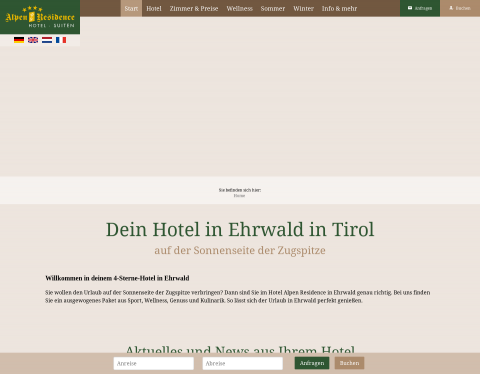Website-Vorschau von 4* Hotel Alpen Residence in Ehrwald