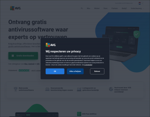 Website-Vorschau von Antivirus Kostenloser Download - AVG Free