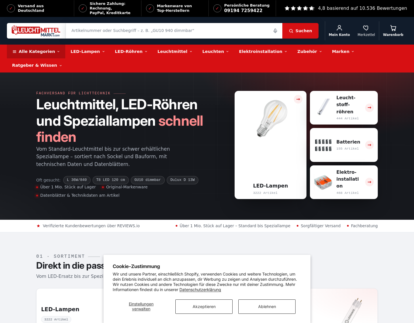 Aktuelle Website-Vorschau von Leuchtmittelmarkt