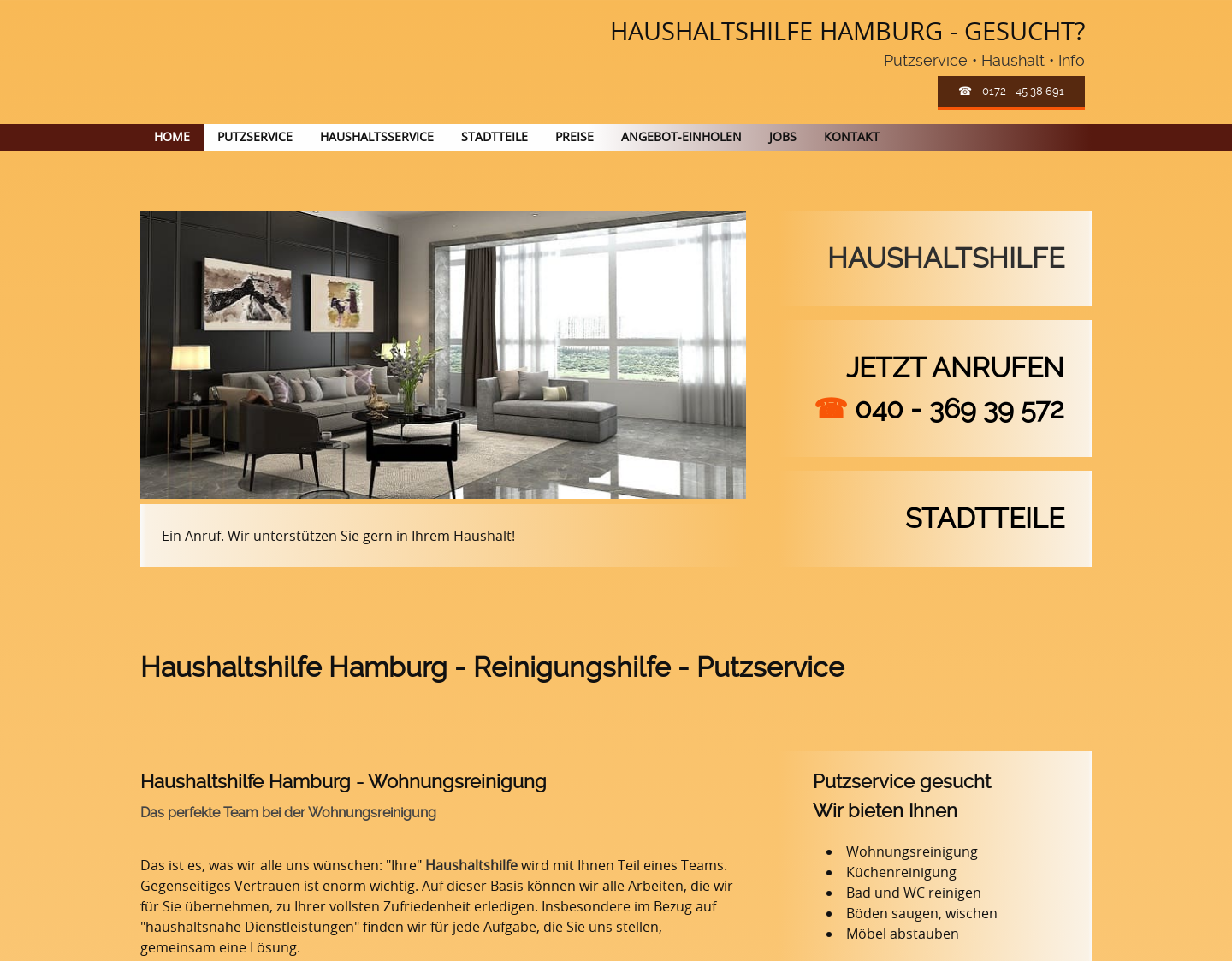 Aktuelle Website-Vorschau von Putzfrau Hamburg - schneller Putzservice