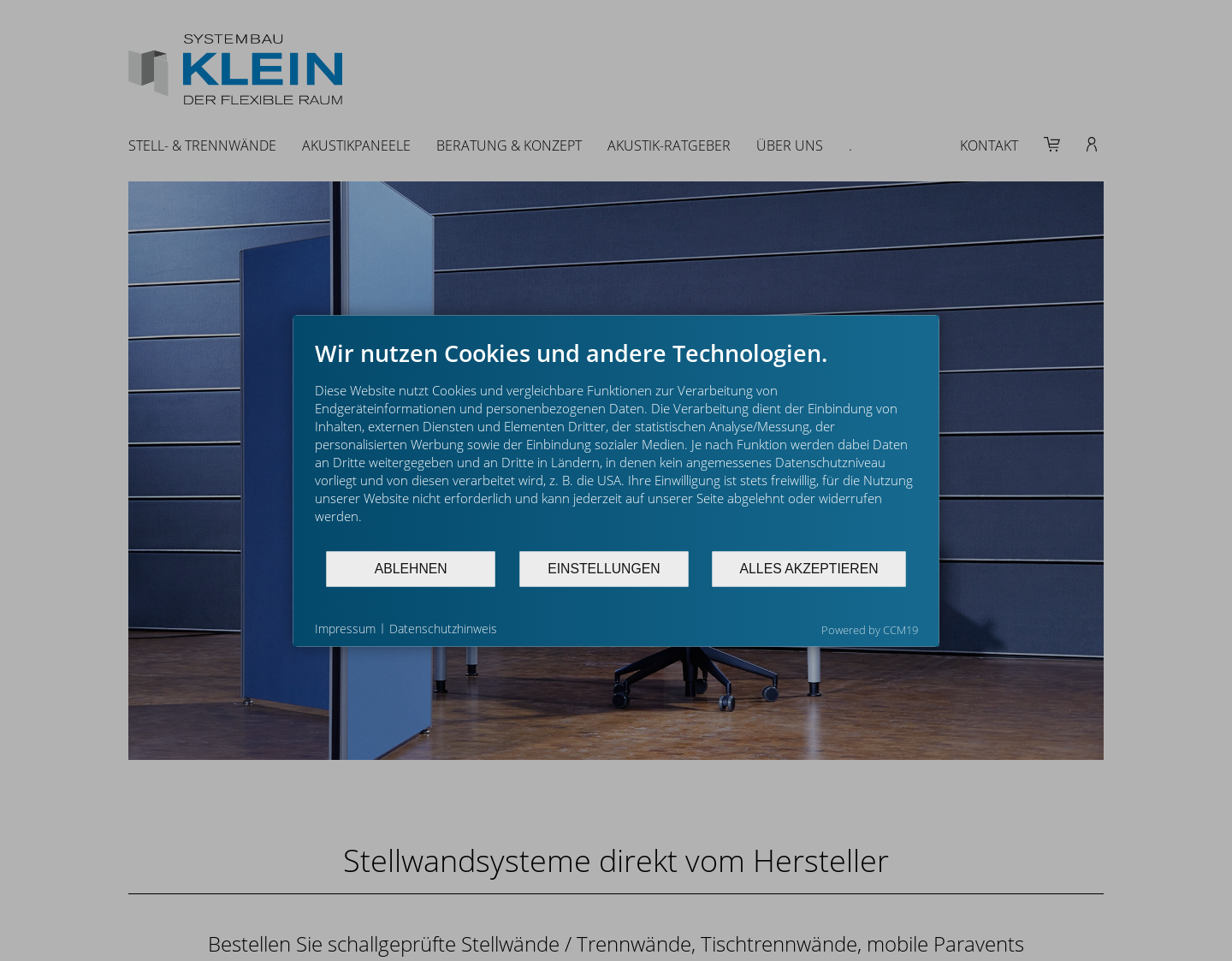 Aktuelle Website-Vorschau von Systembau Klein - Ihr Experte für Stellwandsystem